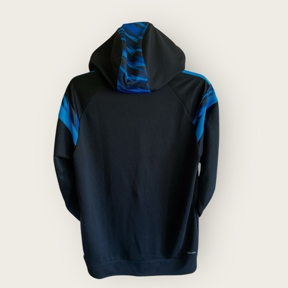 Vintage ADIDAS Hoodie Track Set (2pc) Black Royal Blue Three Stripe Size Large - Picture 10 of 11